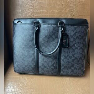 Coach Metropolitan Slim Brief Signature Canvas Crossbody Bag Charcoal MSRP $595